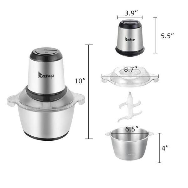 Fleischwolf, elektrischer Lebensmittelzerkleinerer, 2 l, 300 W, Edelstahl, Küchenmaschine, Gemüse, Obst und Nüsse, Versand aus den USA