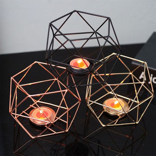 Portacandele in ferro geometrico poligonale Contenitore Eventi per feste di matrimonio Centrotavola per tavoli da pranzo Candeliere Tealight