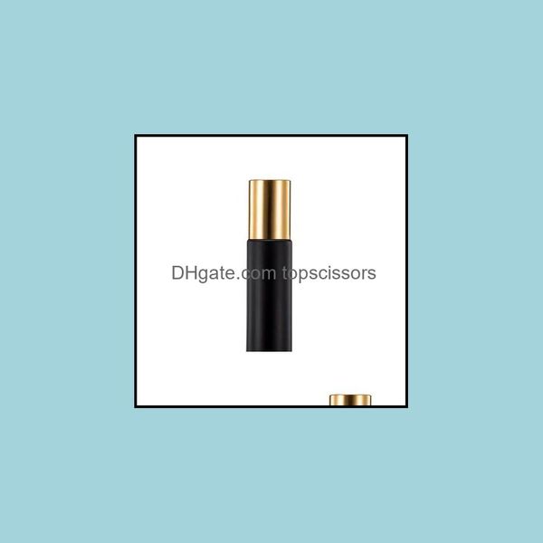 Garrafa de perfume 10 ml rolo em garrafa de vidro Fragrâncias pretas foscas Óleo essencial por garrafas com o logotipo personalizável de bola de metal DHWVQ