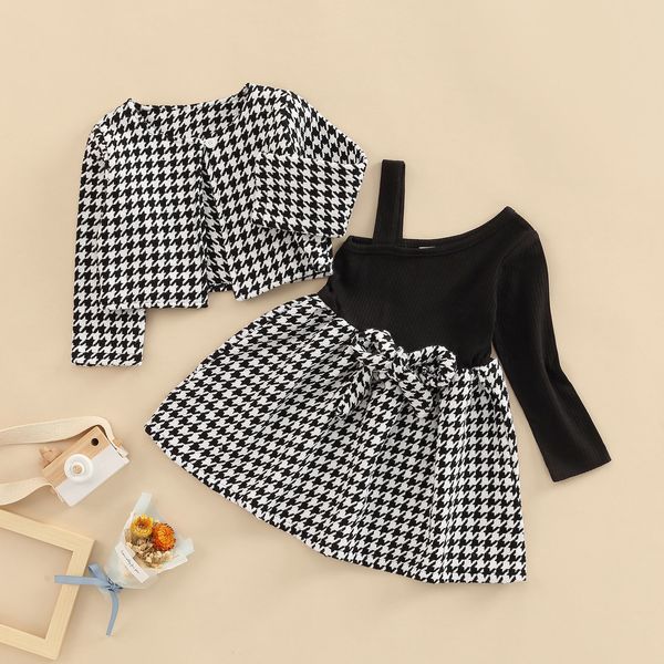 Kleidungssets Kinder Kleinkinder Kinder Baby Mädchen Kleid Zweiteiliges Set Plaid Muster Single Langarm Patchwork Passende Oberbekleidung Mantel 18M 6T 221118