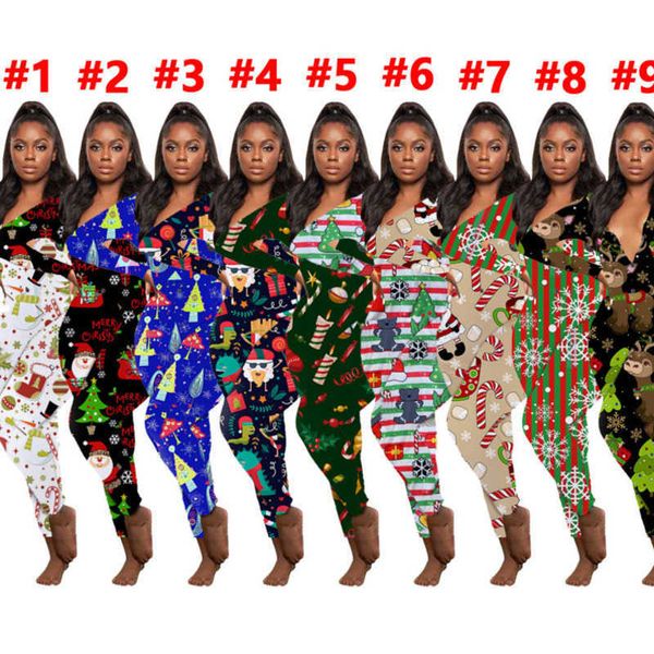 Frauen Overalls Slim Sexy Mode Home Wear Weihnachten Pyjamas gedruckt gegen Nacken Langarm Hosen Damen neue enge Rolmer