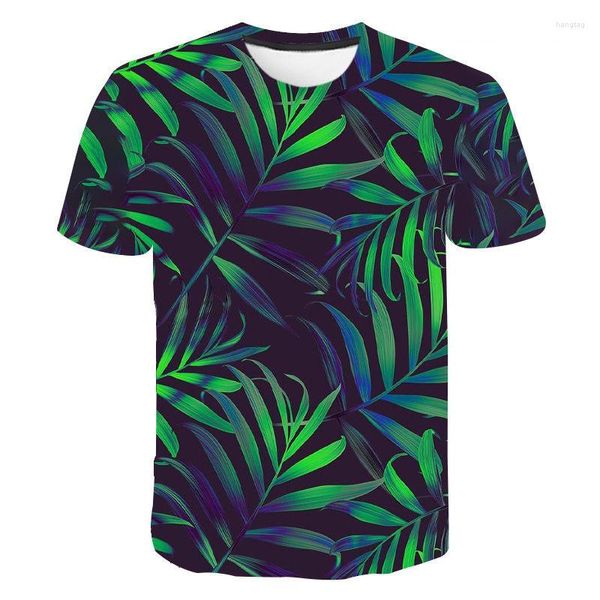 Camisetas masculinas de verão unissex de verão top 3d impressão bonita e camiseta de manga curta de padrão de folha verde nas ruas de harajuku