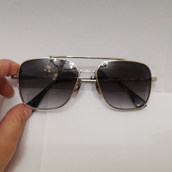 Silber Metalgrau schattierter Navigator Sonnenbrille für Männer sieben Sommer Sunnies Shades Uv400 Brillen mit Kiste