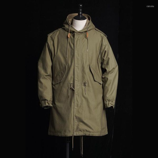 Giacche da uomo American Vintage M51 Parka Giacca con cappuccio Zip Multi-tasca Giacca a vento di media lunghezza allentata Autunno Inverno Casual Cappotto a coda di pesce