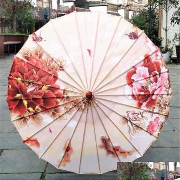 Ombrelli da donna pioggia cinese Fengshui danza della seta giapponese Poney decorativo olio di bambù ombrello di carta ombrellone 210401 consegna goccia H Dhogu