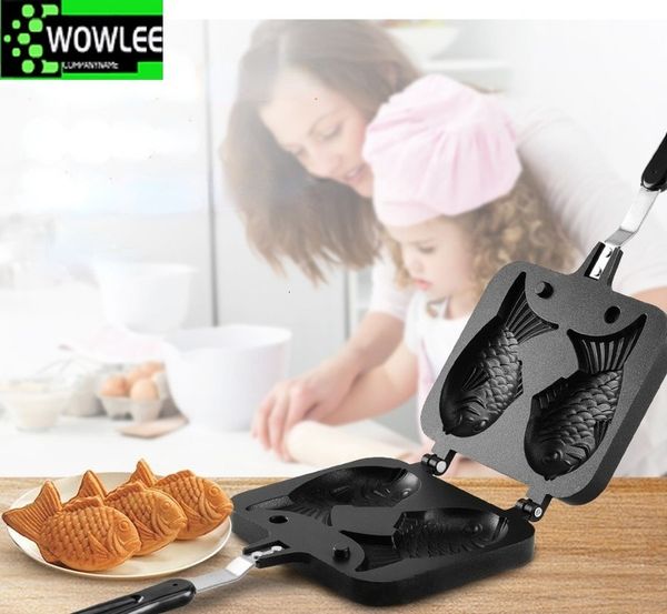 Ferramentas de pastelaria de cozimento 2 moldes taiyaki peixe waffle maker pan maker não bolo bolo de bolo de cozinha de cozinha home cozinha diy placa de cozinha 221118