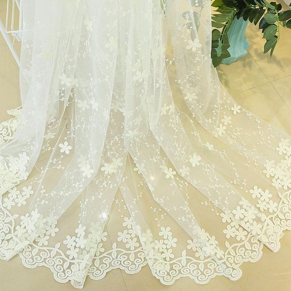 Vorhang aus bestickter Spitze für Schlafzimmer, durchsichtig, elegant, mit Organza-Blumenmuster, zarte französische Fensterbehandlung, Tenda Wp058C