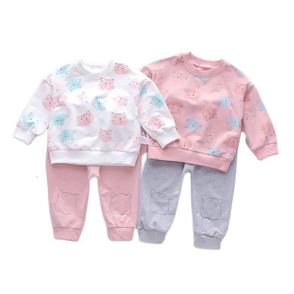 Set di abbigliamento 1 4Year Baby Girls Set Spring Cotton Cartoon Tops Pants 2pcs Suit For Kids Birthday Present Toddler Children Clothes 221118