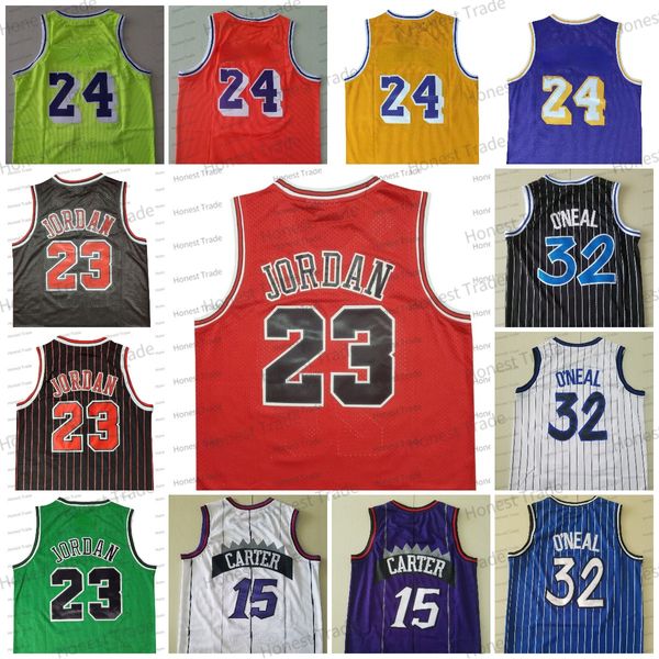 Retro 24 Basketball-Trikot 32 Shaq Vince Carter Throwback Grün Gelb Weiß Schwarz Herren-Trikots genäht Nr. 24 Nr. 23