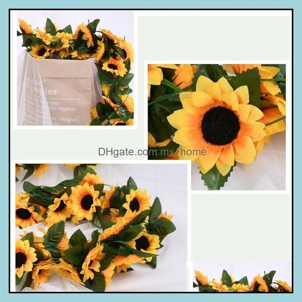 Dekorative Blumen Kränze Künstliche Blumenrebe Simulation Sonnenblume Rattan für Hochzeit Home Party Dekor DIY Bogen Hintergrund Blumen Dhjtm
