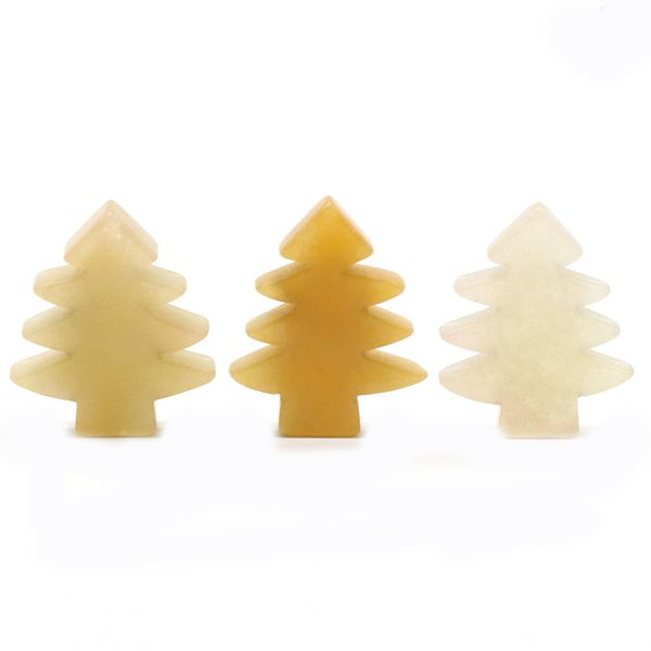3 parça sarı yeşim iyileştirici kristal taşlar kolye mini noel ağacı masa süsü cep taşı ev ofis Noel dekorasyon