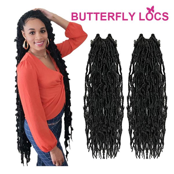 Butterfly Locs tığ işi sentetik örgü saç uzantıları 20 inç el yapımı ön ilmekli sahte locs siyah kadınlar için 12 kök