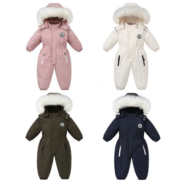 Dompers -30C Зимняя детская одежда сгущайте теплые снежные снежные костюмы для девочек -мальчика с капюшоном.