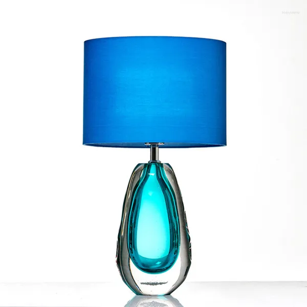 Настольные лампы современная синяя стеклянная ткань E27 настольная лампа эгейская простая гостиная спальня изучать домашнее украшение светодиодное светодиодное белое приспособление