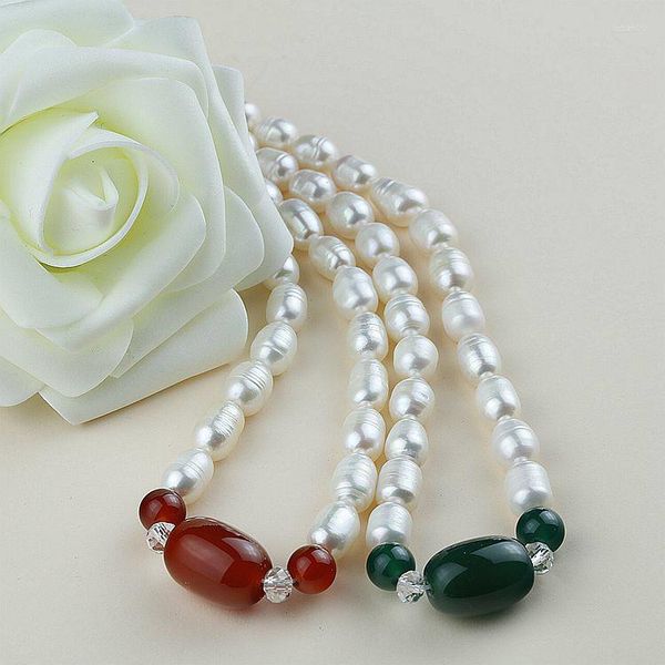 Catene 7-8mm Collana di perle naturali d'acqua dolce reale con gioielli di moda in agata Bel regalo per feste