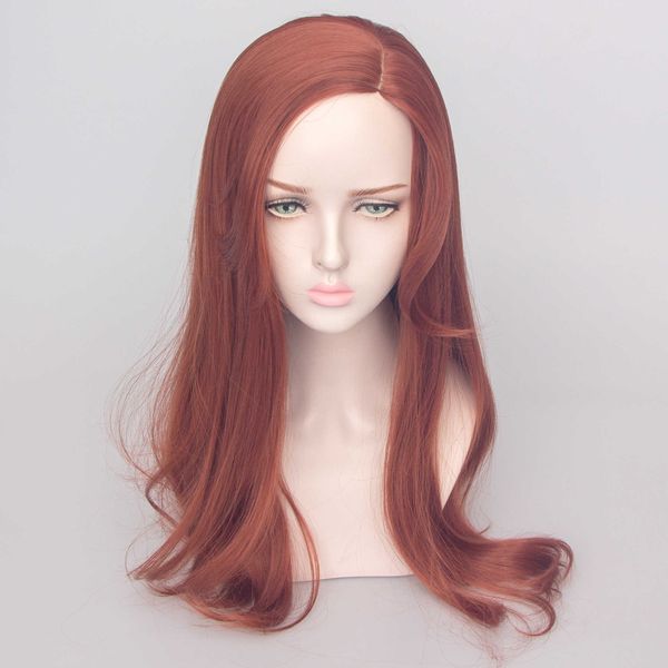 Parrucche da donna Donna Harajuku Arancione Capelli lunghi ricci Set di fibre differenziate laterali