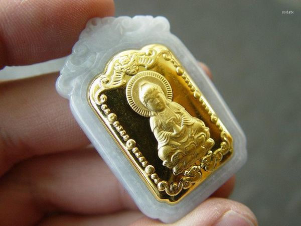 Anhänger Halsketten Top Mode buddhistische Gold-eingelegte Jadees Guanyin Bodhisattva JadeJade Lucky Männer und Frauen Halskette