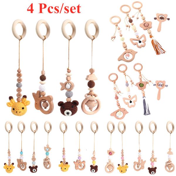 Rattles Mobiles 4 PCS Beech Wood Baby Play Gym Frame Born Activity Fitness Rack Vinging Pendants Toys Crochet Cttlether Createth