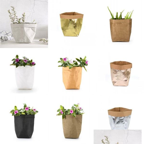 Plantadores Pots Limpagem de água Kraft Flowers Pot Originalidade Bolsas duráveis ​​criativas vendem bem com padrões diferentes 13KQ J1 D DHMDR