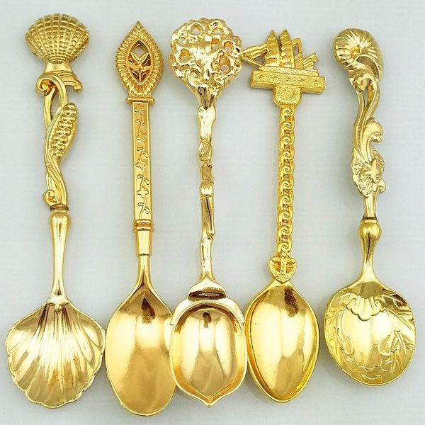 5pcs/lot Vintage European Royal Coffee Tea Tea Spoon Fork мороженое столовое приборочное обеспечение кухонные аксессуары для свадебного украшения