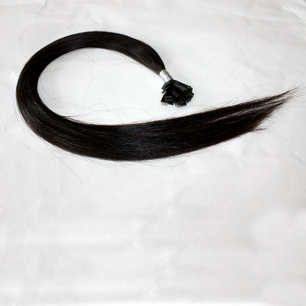 Vorgebundene Extensions aus unbehandeltem russischem Echthaar, doppelt gezeichnetes, flaches Typhaar, Farbe Schwarz, Braun, Blond, Haar mit Keratinspitze, 200 g