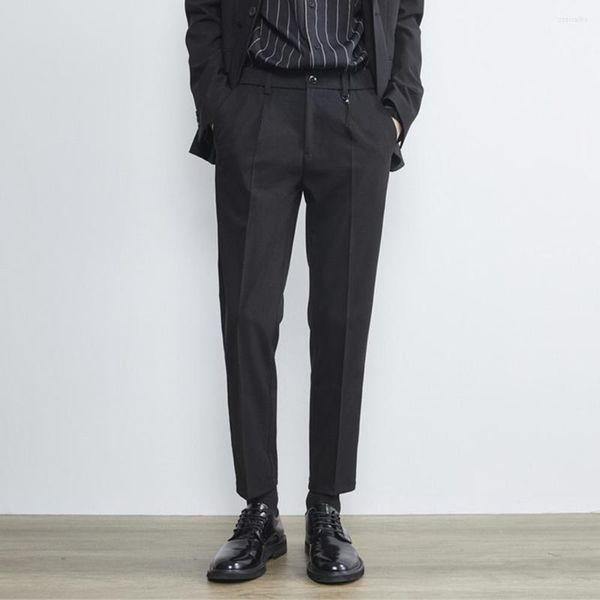 Мужские брюки мода мужской костюм лодыжки с плиссированными брюками, брюки, брюки, повседневное платье, брюки весна осень корейская эластика