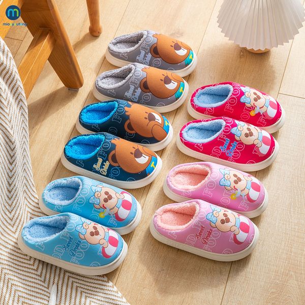 Slipper Winter Cotton Outdoor Slippers Candy Corty Cartoon с детской девочкой, мужчина, милые домашние ботинки теплые дети miaoyoutong 221117