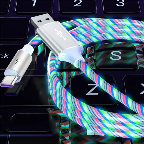 5A Parlayan Kablo Cep Telefonu Şarj Kabloları Huawei Micro USB için LED Işık Tip C Şarj Cihazı Samsung için Xiaomi için Şarj Kablosu