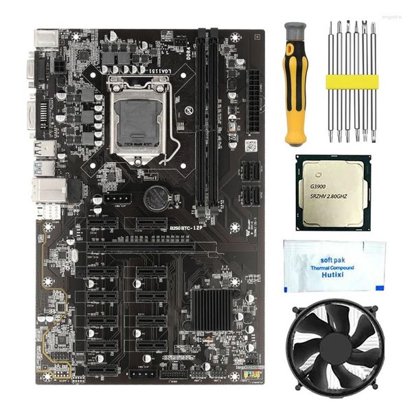 Schede madri B250 BTC minerario minerario con kit di cacciavite per grasso termico a ventola CPU G3900 12 slot PCIe LGA1151 DDR4 RAM SATA3.0