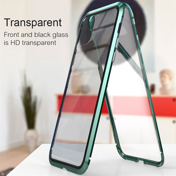 Para iPhone 14 Promax Case Luxo Transparente Dupla Face Vidro Temperado Metal Adsorção Magnética Flip Capa Completa Para Apple 14 13 12 11 Pro XS MAX XR 8 7 Plus