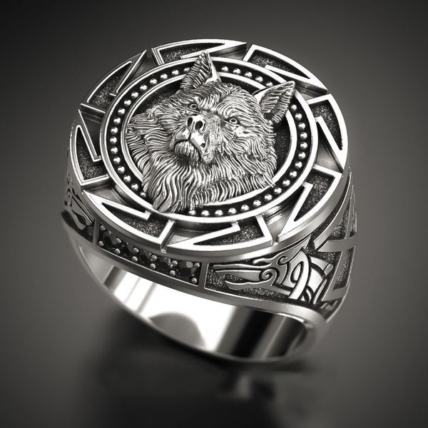 12 Stück Vintage Wolf Totem Thai Silber Ring Nordische Mythologie Wikinger Krieger Wolf Kopf Herren Fingerbänder
