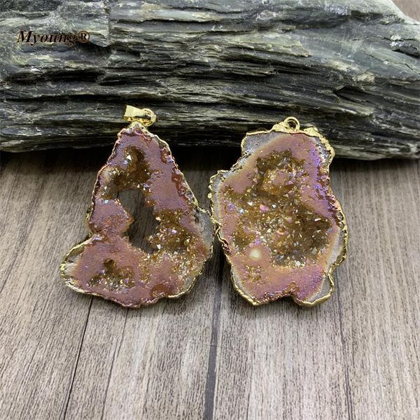 Anhänger Halsketten Freeform Orange Titan Natürliche Kristall Quarz Geode Halskette Für DIY Schmuck Machen MY210658