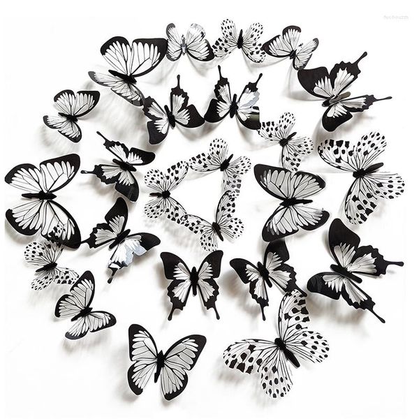 Adesivos de parede 24 PCs/set 3d adesivo de borboleta decoração de casa Wallstickers PVC Wallpaper à prova d'água geladeira preta branca