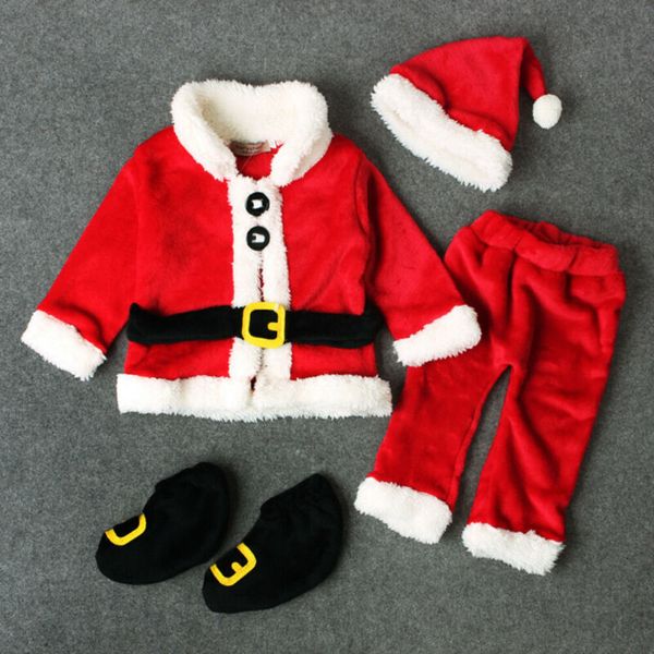 Одежда набор Pudcoco моя первая рождественская девочка для мальчика Санта -Клаус Топс Шляпа Шляпа обувь 4 шт.