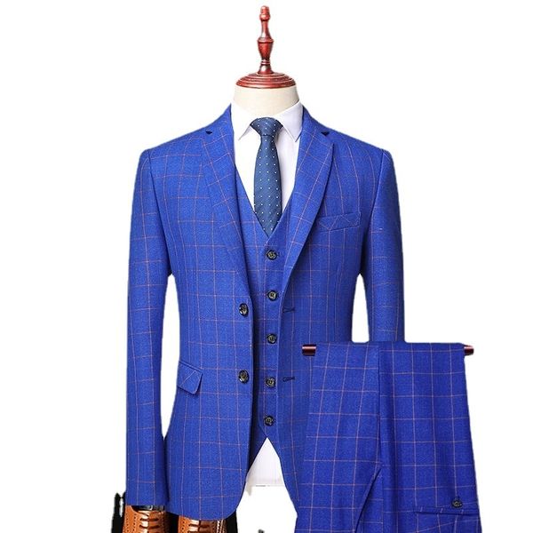 Mens Suits Blazers Boutique Blazer Vest Troushers Italian Fashion Business Business Elegant Gentleman Plaid Dress Slim Casual Set 3Pia Conjunto 221118