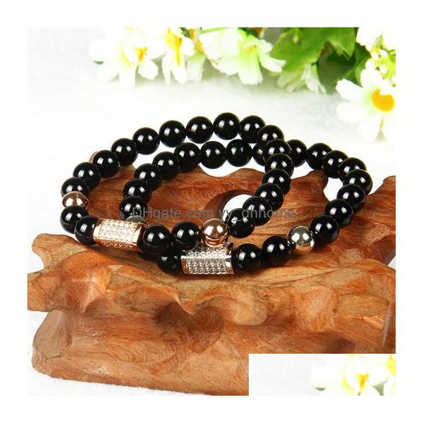 Charm Armbänder Powerf Schmuck Großhandel 8 mm schwarzer Onyx-Stein mit exquisitem Mikro-Inlay Clear Cz Rec Tube Armband Drop Lieferung BH DHSUZ