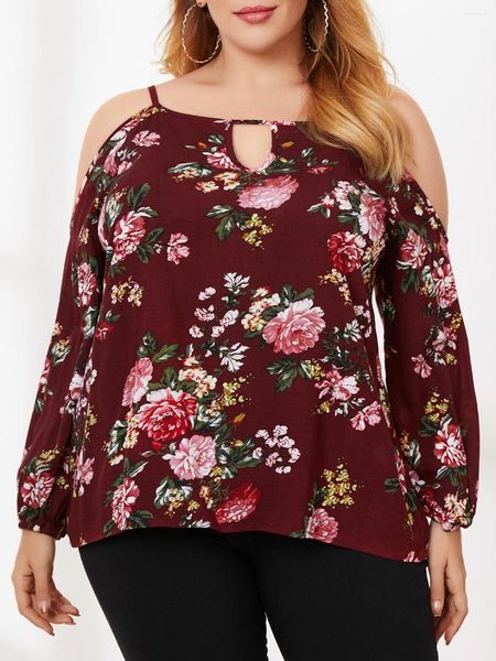 Blusas femininas 2022 Moda Mulheres Tops de verão elegantes estampas florais pescoço ombro frio ombro boho praia blusa plus size ladies túnica