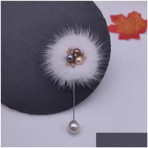 Pins Broschen Pins Broschen Echtpelz Pompom Ball Perle Revers Pin Frauen Mantel Brosche Muslimischen Hijab Schmuck Dame Zubehör Für Weddin Dhwux