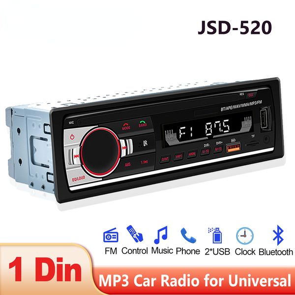 JSD-520 Autoradio 1Din FM Lettore MP3 Audio Stereo Ingresso AUX Funzione di ricarica USB/SD con telecomando In Dash Music