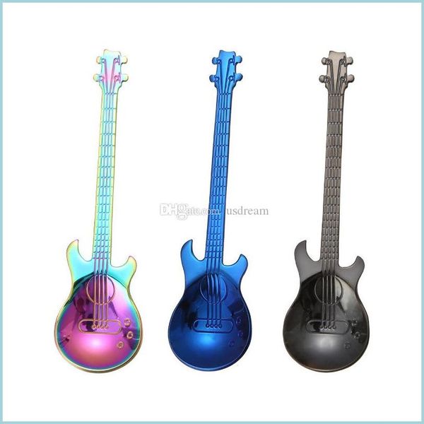 Colheres de colheres de aço inoxidável guitarra bass colher instrumentos musicais de café colheres de cozinha em casa cozinha talheres de talheres de entrega de gota de entrega b dh5gd