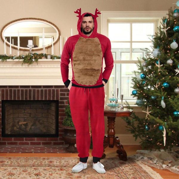 Erkekler Noel cosplay Kawaii kapüşonlu ve pantolon pijama setleri erkek geyik kulak komik kapüşonlu sweatshirt sonbahar kış sıcak üstleri kazak