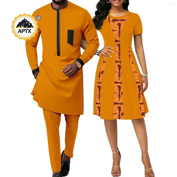 Ethnische Kleidung Afrikanische Kleidung Für Kleidung Frauen Drucken Wachs Rundhals Kleid Mit Männer Dashiki Lange Weste Hemd Hosen Sets Y22C055