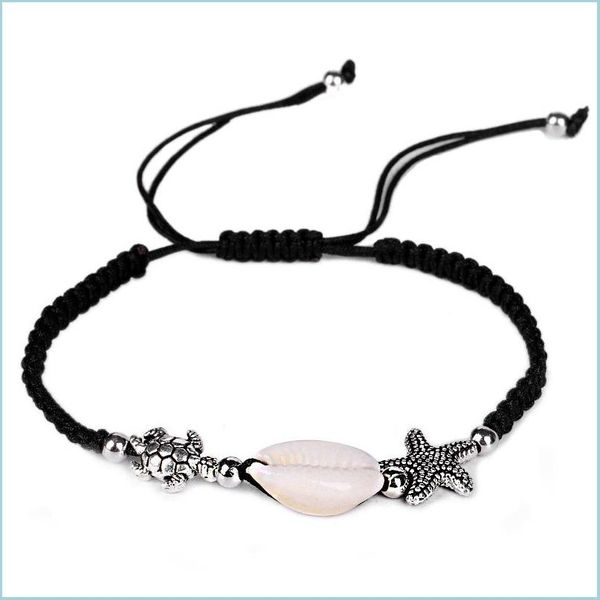 Braccialetti con ciondoli Bracciale con stella marina intrecciata a mano Maglia con tartaruga marina intrecciata Donna Uomo Gioielli con conchiglia Braccialetti con consegna a goccia Dhy4C