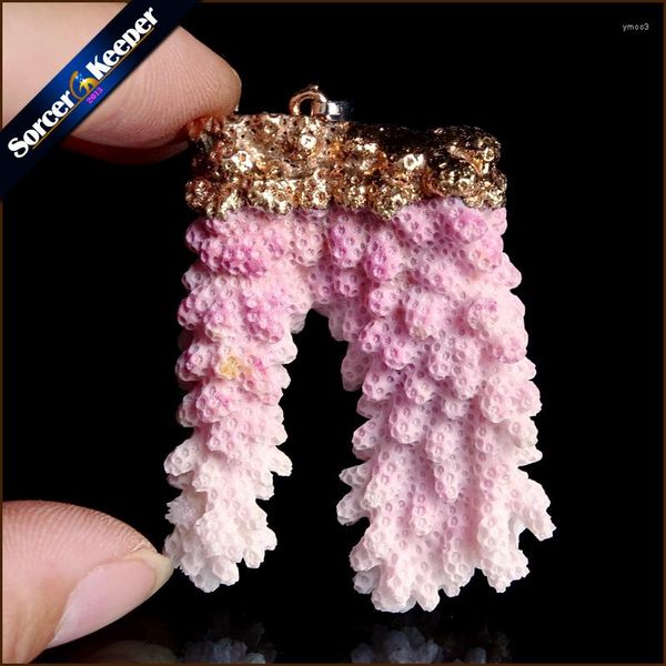 Anhänger Halsketten Naturstein Rohe Rosa Korallen Halskette Druzy Drusy Elestial Skelett Cluster Probe Fit Schmuck Machen 345