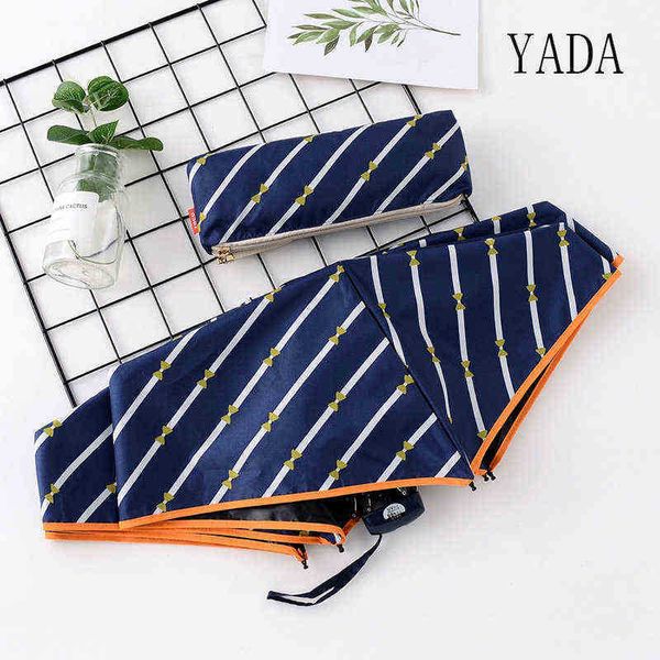 Yada Fashion Golden Bow Button Regenschirm Rainy Pocket Light 4 faltbar für Frauen Mini Manual Stripe YS200026 J220722