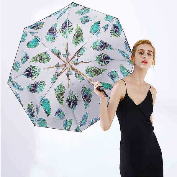 Design de folha gradual Golden Umbrella Woman e Lady Windsoonce Vento e elegante revestimento preto triplo J220722