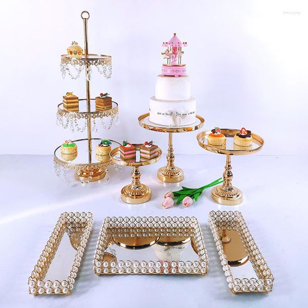Bakeware Tools Cake Stand Set Beautiful Vassoio 3 Tier Gold Cupcake Dessert Display Decorazione Matrimonio Specchio acrilico