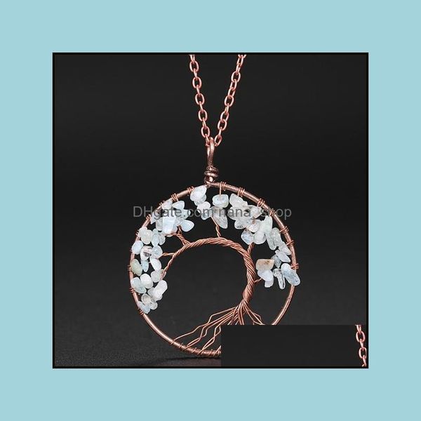 Подвесные ожерелья дерево жизни натуральное каменное подвесное ожерелье бронзовое проволочное проволочное аметист бирюзовые бусинки Ожерелья для женщин Childre Dhurc