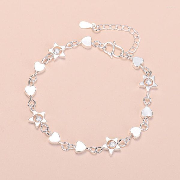 Связанные браслеты изысканный сердце в форме сердца пять заостренных звездных браслетов корейская тенденция женская серебряная сеть аксессуары