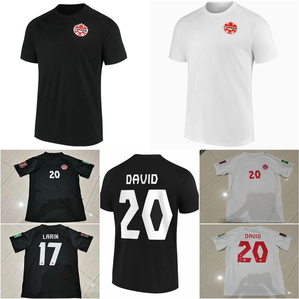 Nationalmannschaft Fußball Kanada 17 Cyle Larin Trikots 20 Jonathan David 2022 Weltmeisterschaft Schwarz Weiß Farbe für Sportfans Fußballtrikot Kits Uniform Atmungsaktive Männer